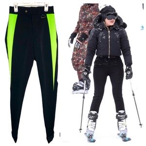 NILS Schoeller Stirrup Ski/Snowboarding Pants Black with Green Stripe Size 10R